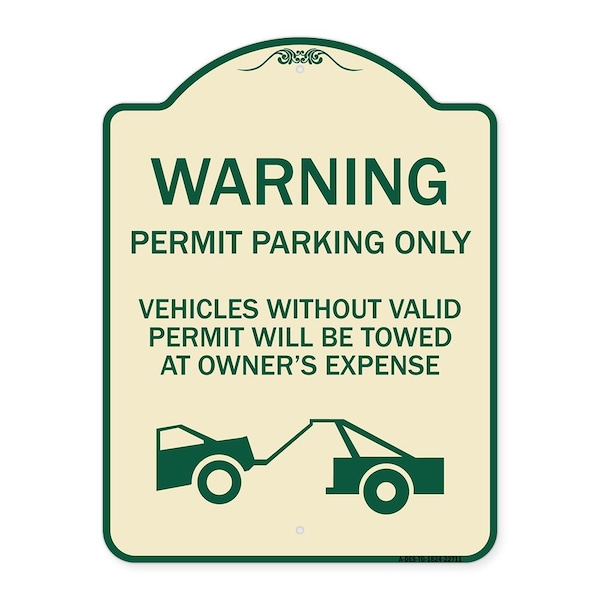 Warning Permit Parking Vehicles w/o Permits Towed Owners Expense Alum, 18" L, 24" H, TG-1824-22711